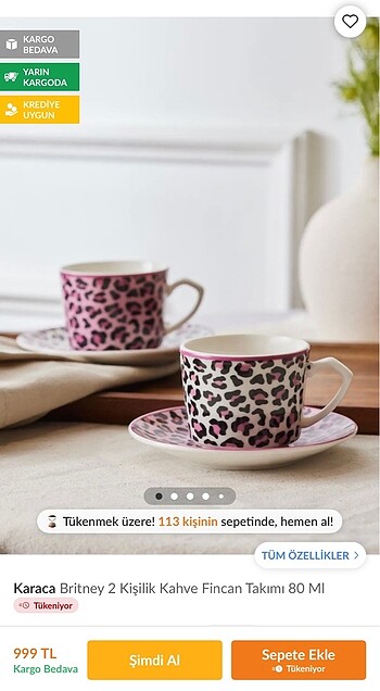 Beden Karaca Britney Leopar İki Kişilik Kahve Fincan Seti