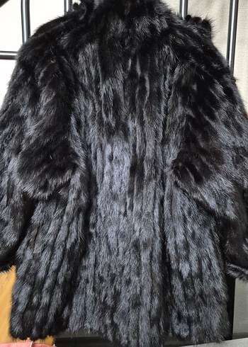 Siyah Kadın Midi Boy Kürk Detaylı Mont - Görsel 5