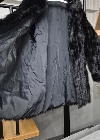 Siyah Kadın Midi Boy Kürk Detaylı Mont - Görsel 7