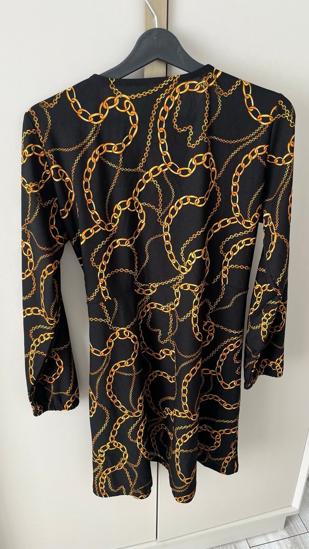 Zincir Desenli Uzun Kollu Kadın Elbise - Görsel 2