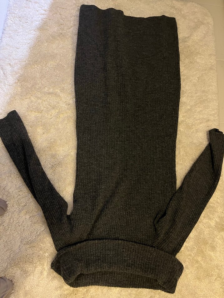 H&M Gri Triko Uzun Kadın Elbise - Görsel 4