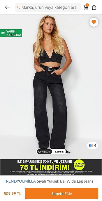 TRENDYOLMILLA siyah yüksek bel wide leg Jeans TWOAW24JE00074