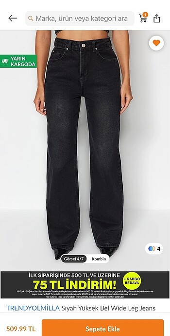 Trendyol & Milla TRENDYOLMILLA siyah yüksek bel wide leg Jeans TWOAW24JE00074