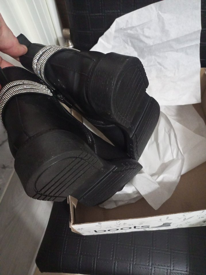 Siyah Deri Kadın Biker Botu 39 numara - Görsel 3