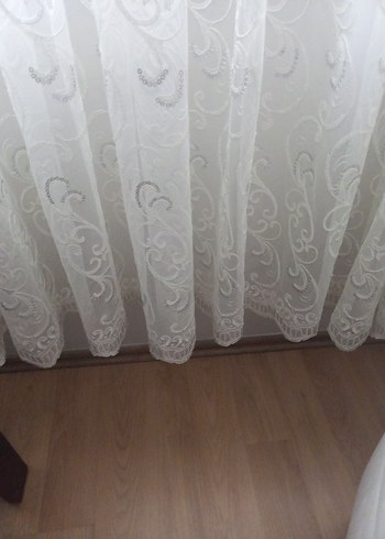 İşlemeli kırık Beyaz Tül Perde - Görsel 3