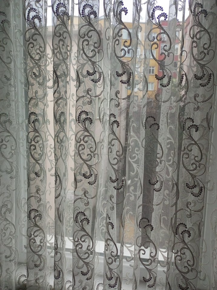 İşlemeli kırık Beyaz Tül Perde - Görsel 2