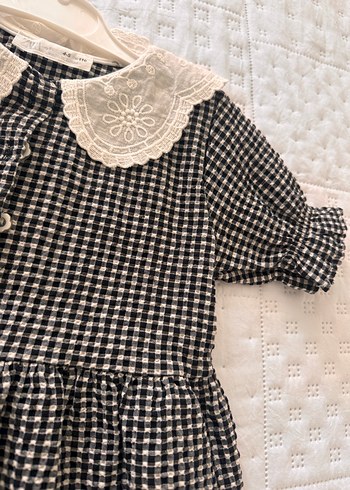 Zara Düğmeli, yakalı, pamuklu kız elbisesi vintage