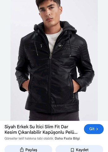 Defacto Erkek Siyah Deri Slim Fit Pelus Kapusonlu Mont