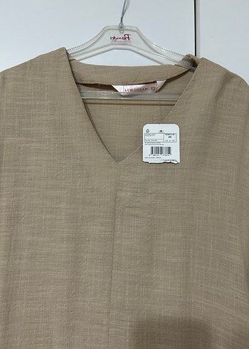 LC Waikiki Bej Kısa Kollu Uzun Keten Elbise