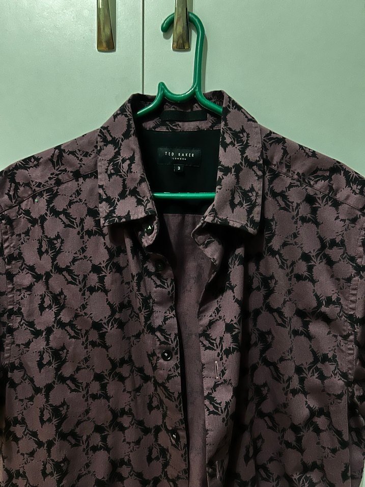 Mor Bağlama Desenli Düğmeli Erkek Gömlek - Görsel 3