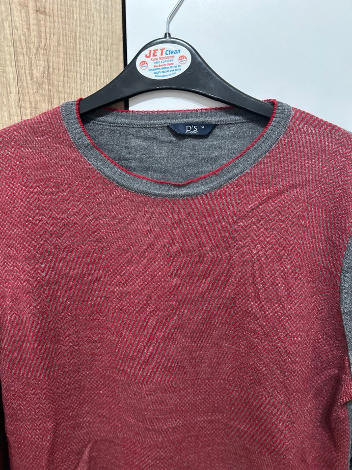 Bordo Gri Örgü Erkek Triko Kazak - Görsel 2