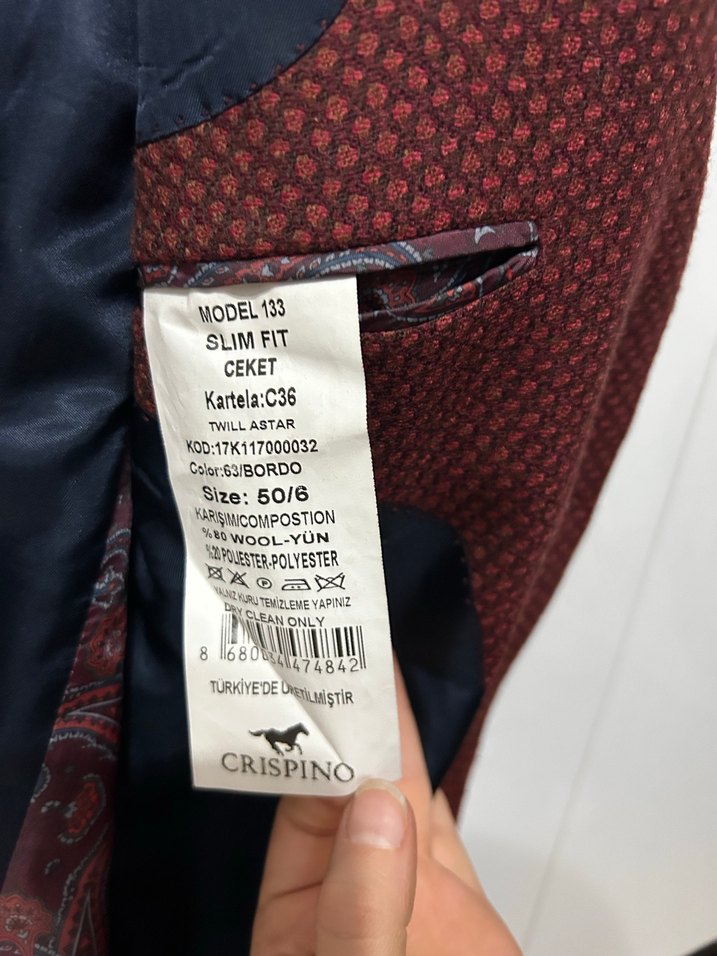 Bordo Erkek Ceket Notch Yaka, Düğmeli - Görsel 2