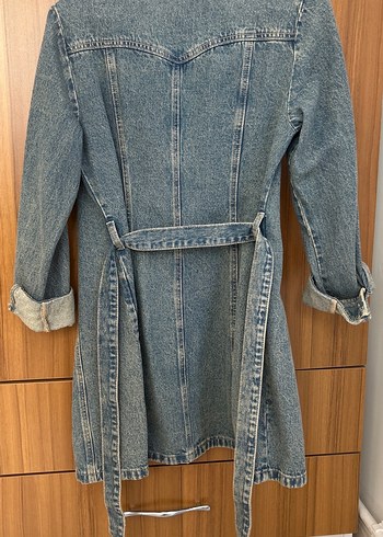 s Beden Düğmeli Kadın Midi Denim Ceket