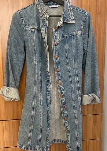Düğmeli Kadın Midi Denim Ceket