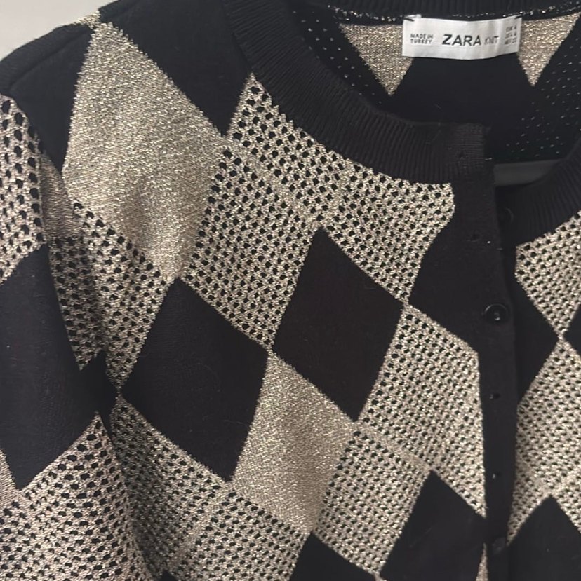 Zara Ekose Desenli Triko Hırka - Görsel 3