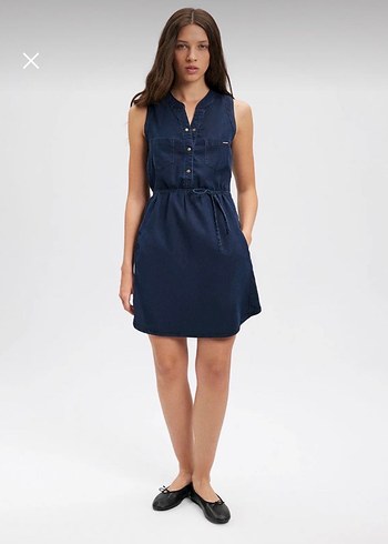 Kemerli Lacivert Kolsuz Kot Elbise - Görsel 2