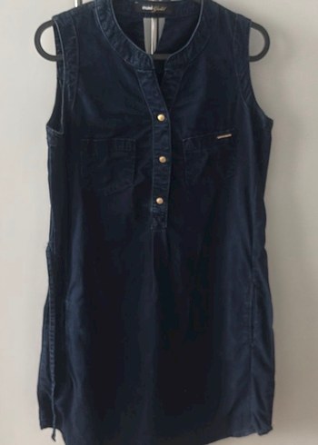 Kemerli Lacivert Kolsuz Kot Elbise - Görsel 5