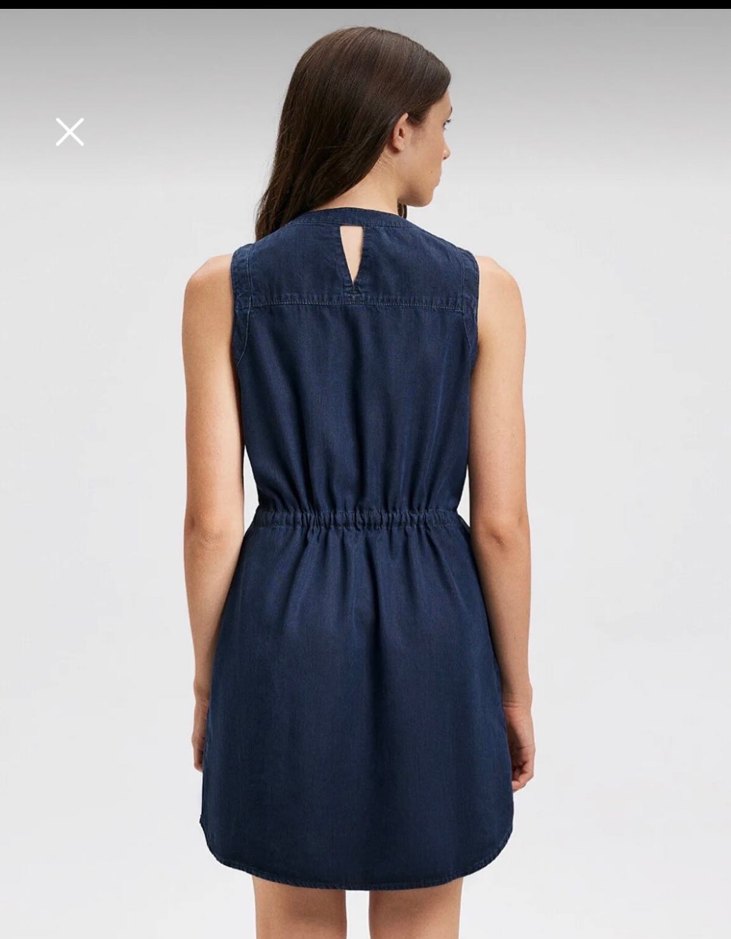 Kemerli Lacivert Kolsuz Kot Elbise - Görsel 3