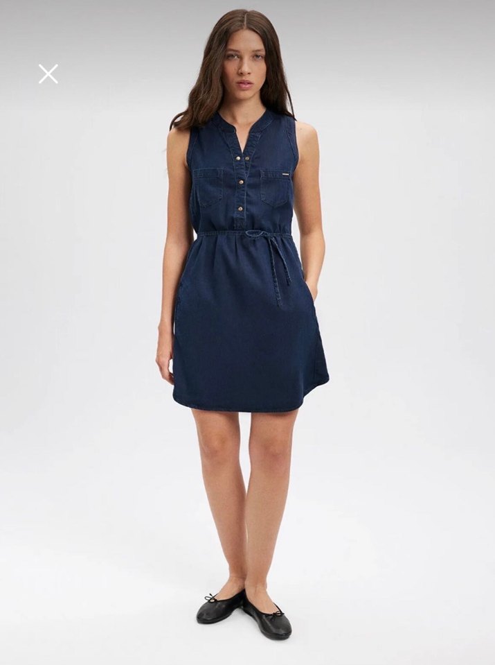 Kemerli Lacivert Kolsuz Kot Elbise - Görsel 2