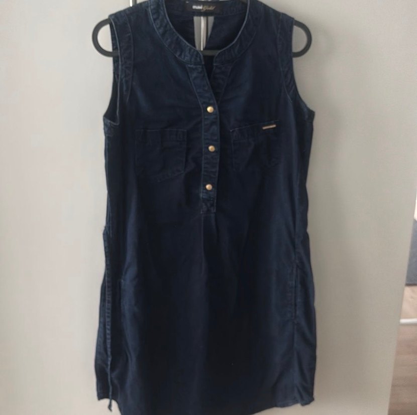 Kemerli Lacivert Kolsuz Kot Elbise - Görsel 5