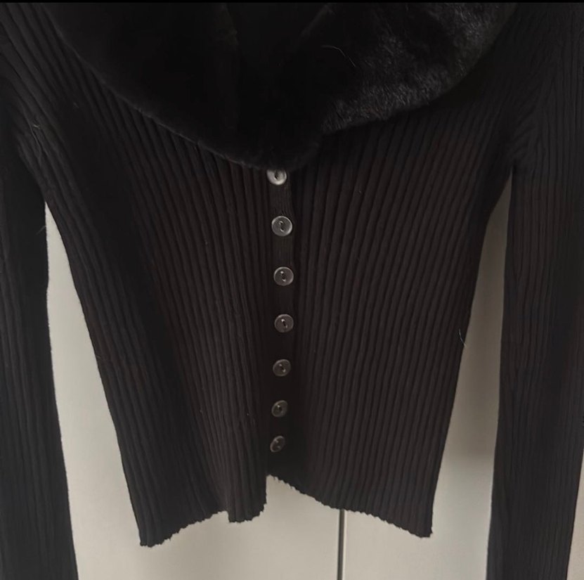 Düğmeli Siyah Kadın Triko Kazak - Görsel 2