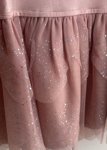 Uzun Kollu Pembe Kız Çocuk Elbise - Görsel 3