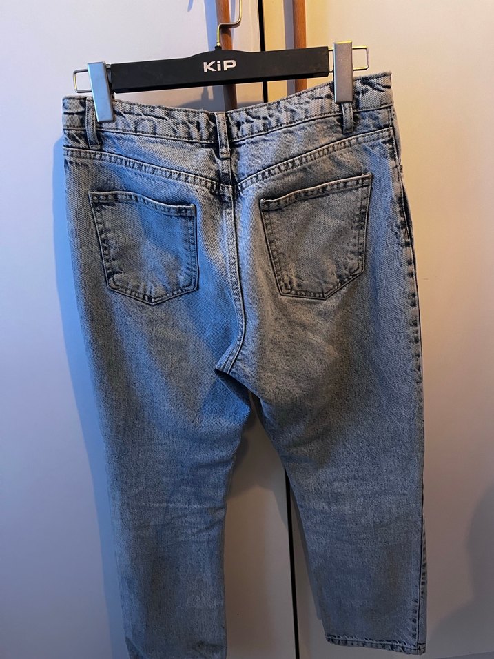 Kadın Mavi Yırtık Bol Kesim Midi Denim Pantolon - Görsel 3