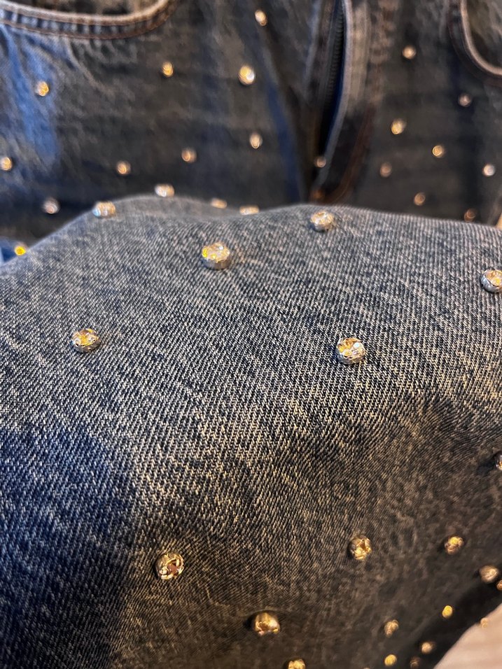 Taş İşlemeli Mavi Bol Kesim  Kot Pantolon - Görsel 5