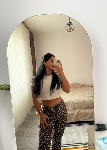 Zincir Detaylı Kahverengi Yılan Desenli İspanyol Paça - Görsel 3