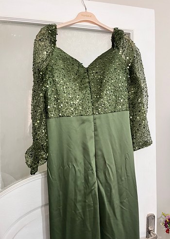 TREND GİYİM Khaki Uzun Kollu Saten Abiye - Görsel 2