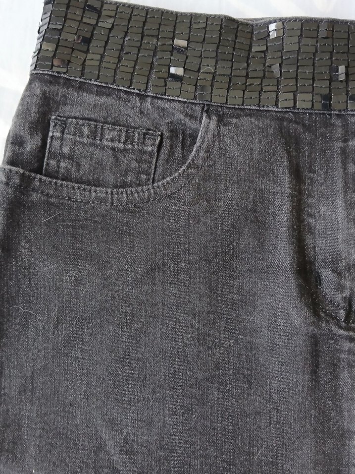 Gri Kadın  Midi Kot Etek - Görsel 2