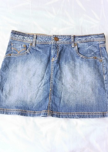 Pastel Mavi Denim Mini Etek