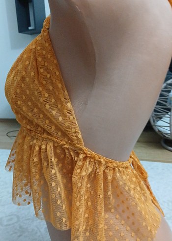 Sarı V Yaka Fırfırlı Mini Büstiyer - Görsel 4