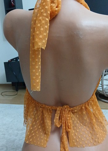 Sarı V Yaka Fırfırlı Mini Büstiyer - Görsel 3