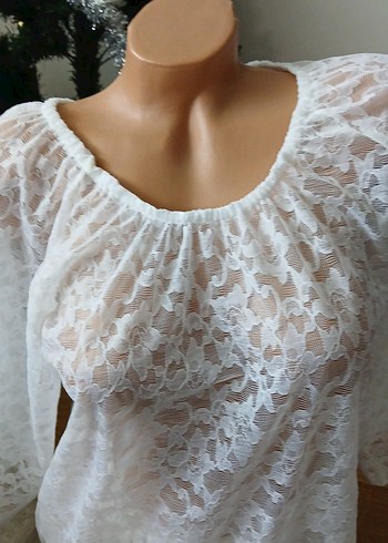 Dantel Detaylı Beyaz Bohem Bluz - Görsel 5