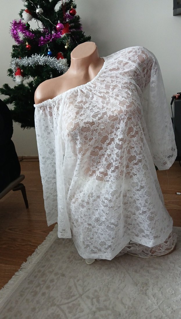 Dantel Detaylı Beyaz Bohem Bluz - Görsel 3