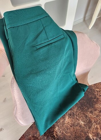 38 Beden Yüksek bel Zümrüt yeşili kumaş pantolon