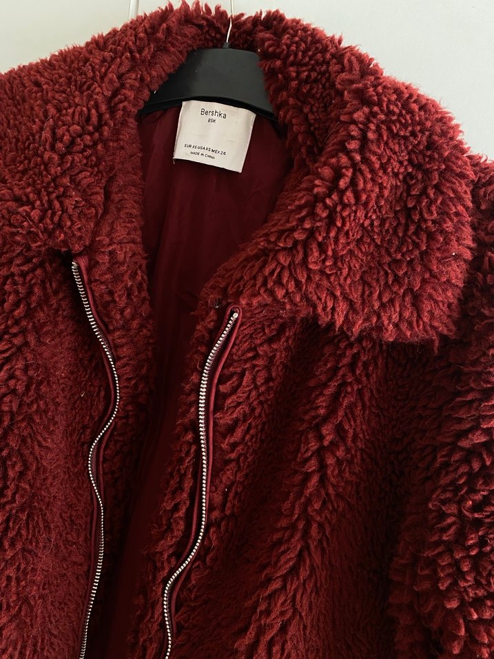 Bordo Suni Kürk Detaylı Kadın Mont - Görsel 3