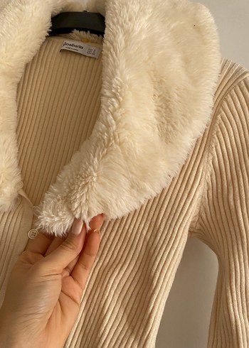 Kürklü Bej Kadın Triko Kazak - Görsel 4