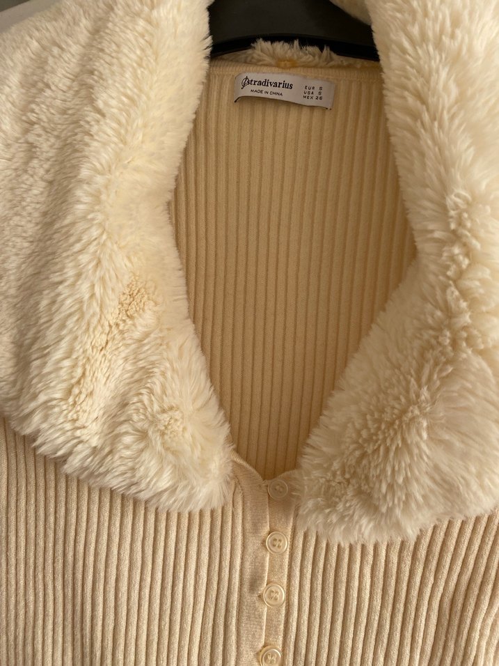 Kürklü Bej Kadın Triko Kazak - Görsel 3