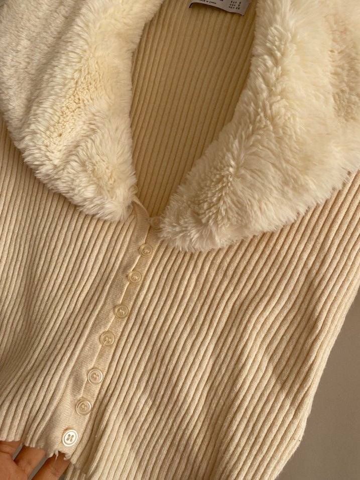 Kürklü Bej Kadın Triko Kazak - Görsel 2