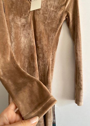 Bej Kadın Süet Midi Kaban - Görsel 4