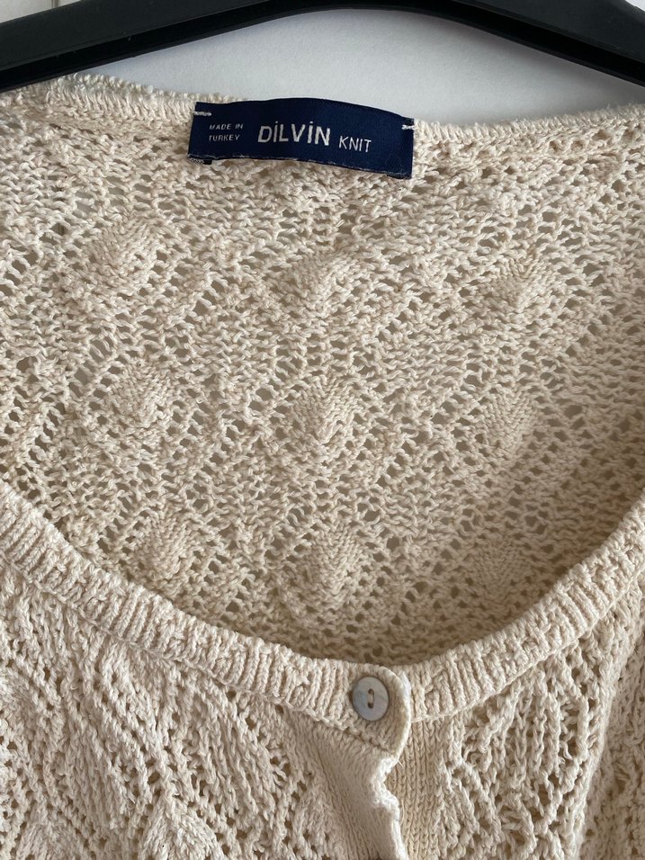 Kısa Kollu Bej Örgü Mini Hırka - Görsel 3