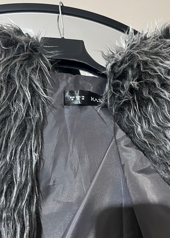 Gri V Yaka Uzun Kadın Suni Kürk - Görsel 6