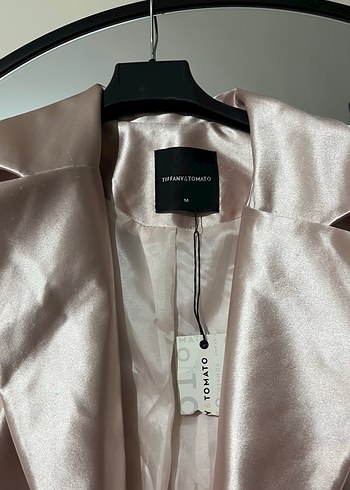 Pembe Parlak Saten Kadın Blazer Ceket - Görsel 2