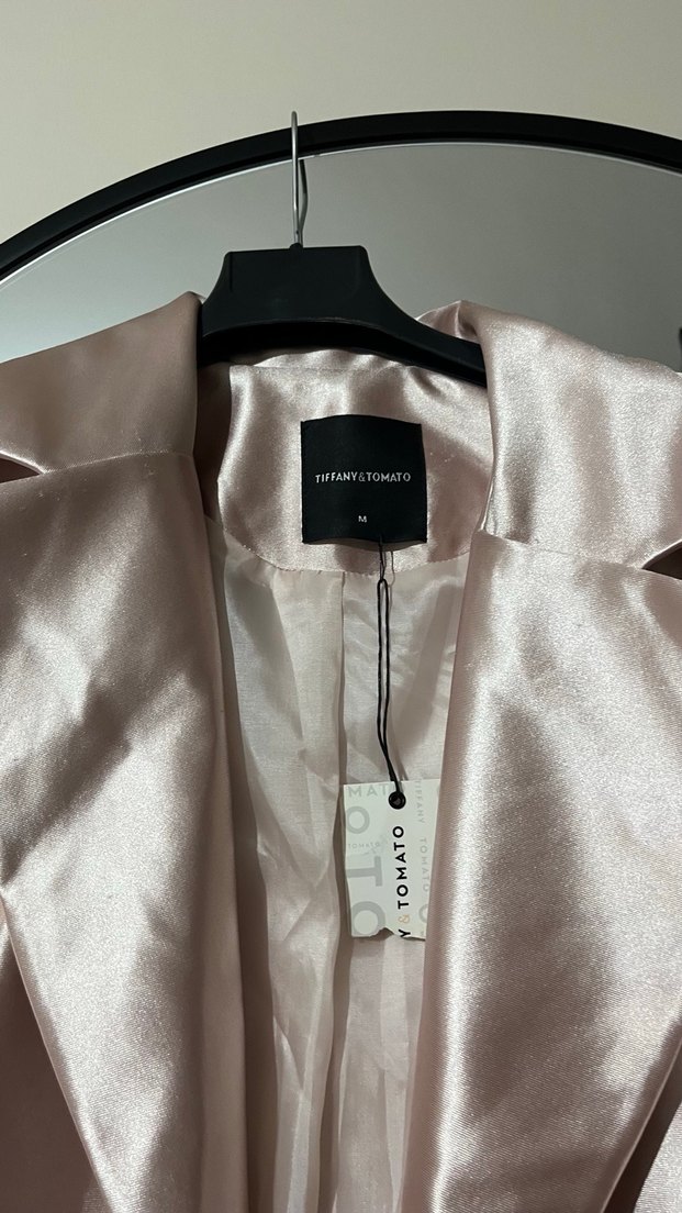 Pembe Parlak Saten Kadın Blazer Ceket - Görsel 2