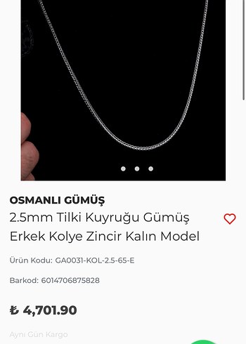 Tilki kuyruğu 925 gerçek gümüş erkek kolye - Görsel 3