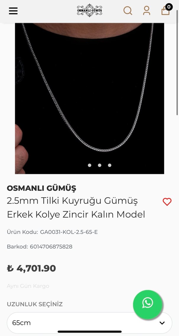 Tilki kuyruğu 925 gerçek gümüş erkek kolye - Görsel 3