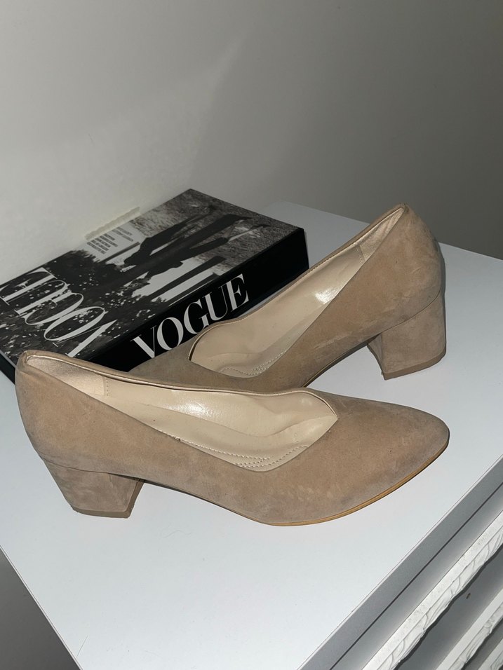 Bej Süet Stiletto Kadın Ayakkabı - Görsel 2