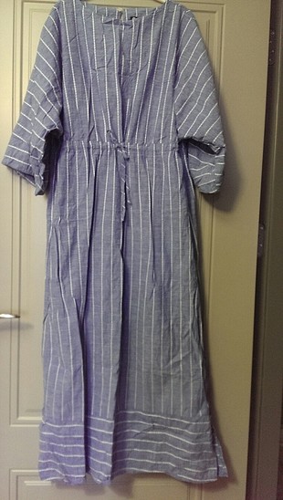 Butik Açık Mavi Keten Elbise